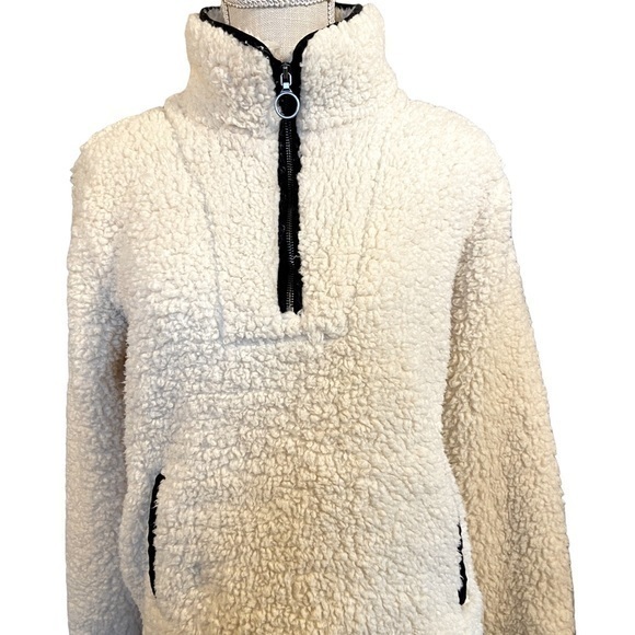 Thread and supply ivory teddy bear fleece size small 1/4 zip pullover size small - Picture 1 of 13